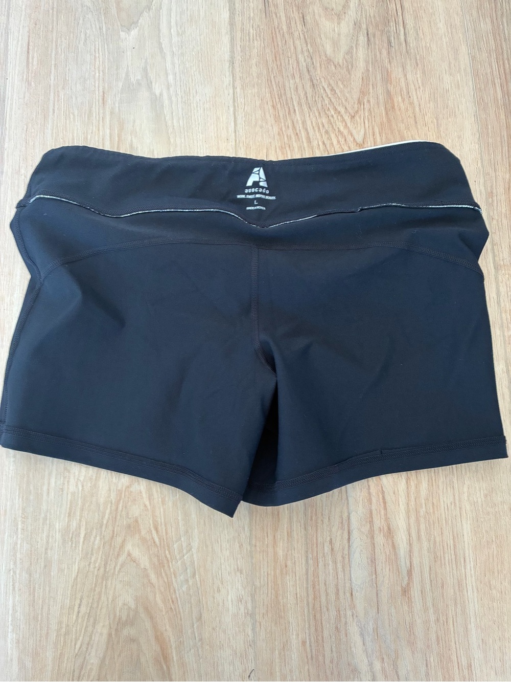 Avocado - Women’s Black Athletic Shorts with Gray & White Waistband - Picture 3 of 4